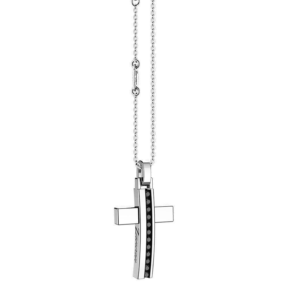 Collana Zancan in argento con croce e pietre nere