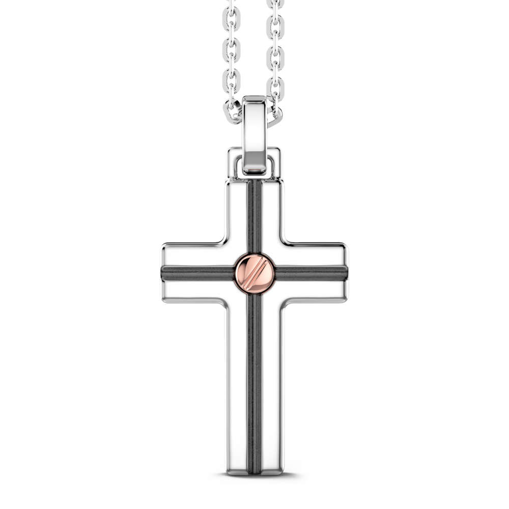 Collana Zancan in argento con pendente a Croce e Vite in Oro