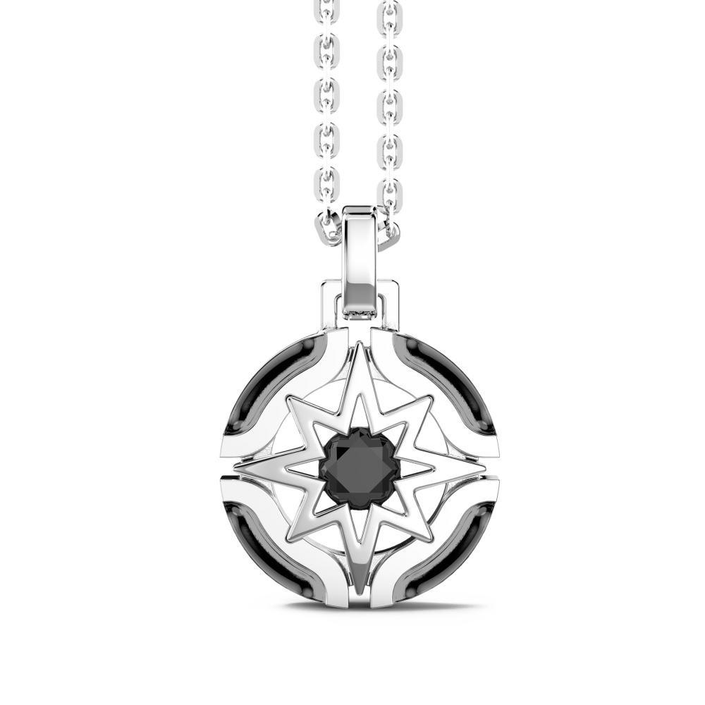 Collana Zancan in Argento con Rosa dei venti e Pietra nera
