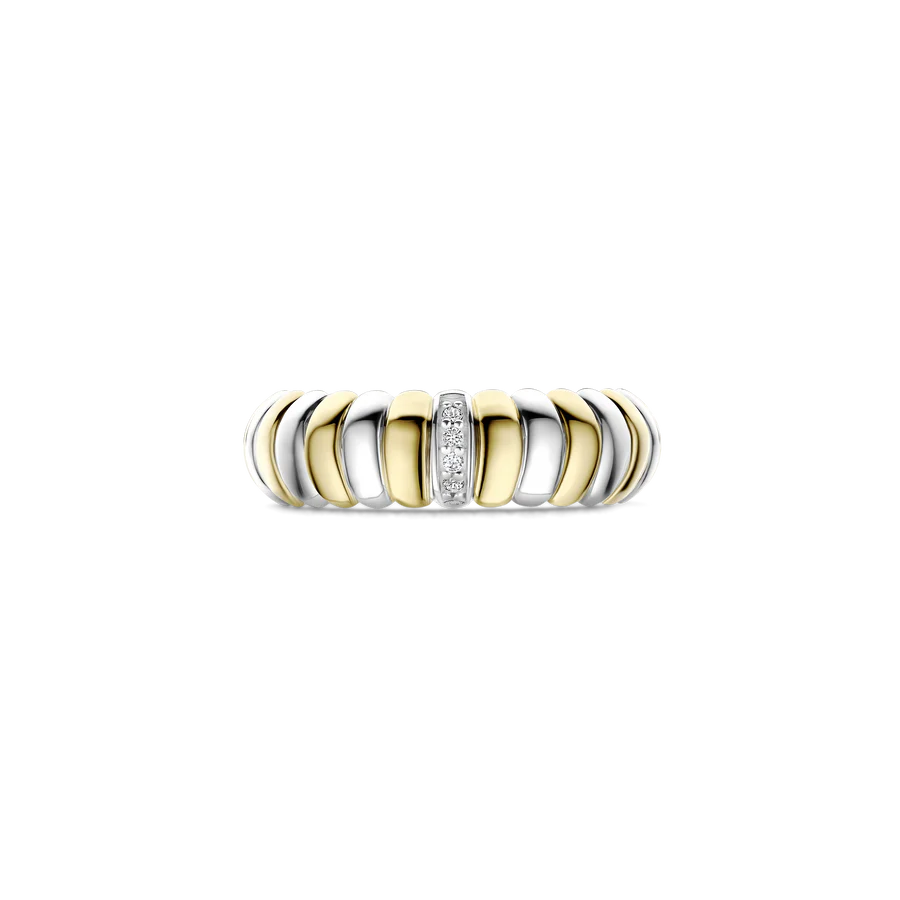 Anello a Fascia Bombato in Argento e Zirconi