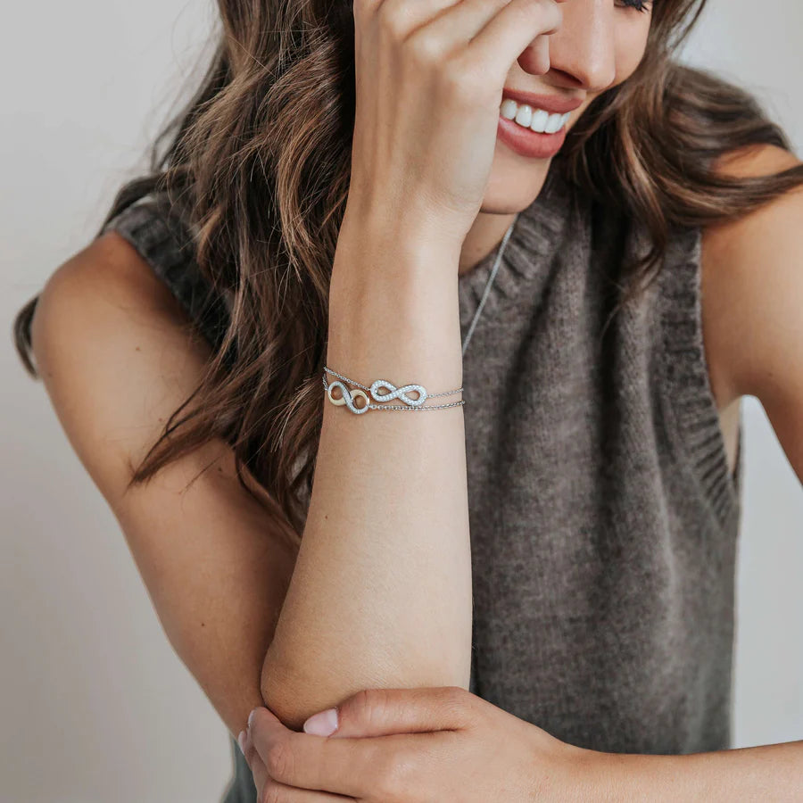 Bracciale Infinito Bicolore in Argento e Zirconi