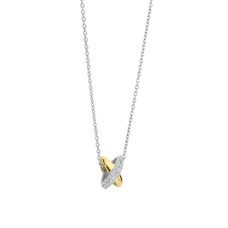 Collana con Pendente ad incrocio in Argento Dorato e Zirconi