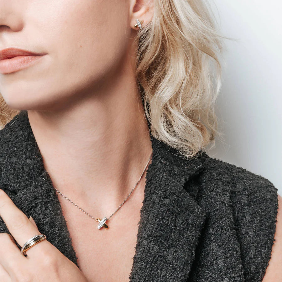 Collana con Pendente ad incrocio in Argento Dorato e Zirconi