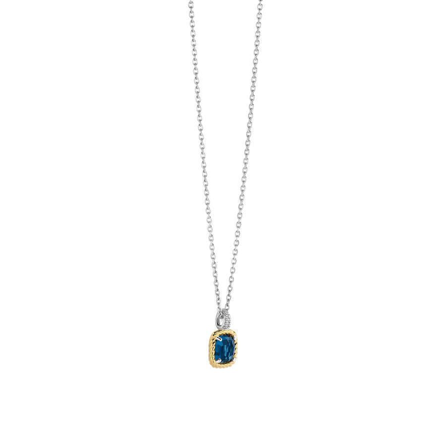 Collana con Pendente Blu (Cushion) in Argento Dorato e Zirconi