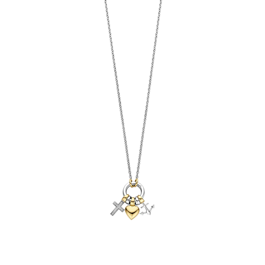 Collana Charms Fede, Speranza, Carità in Argento e Zirconi