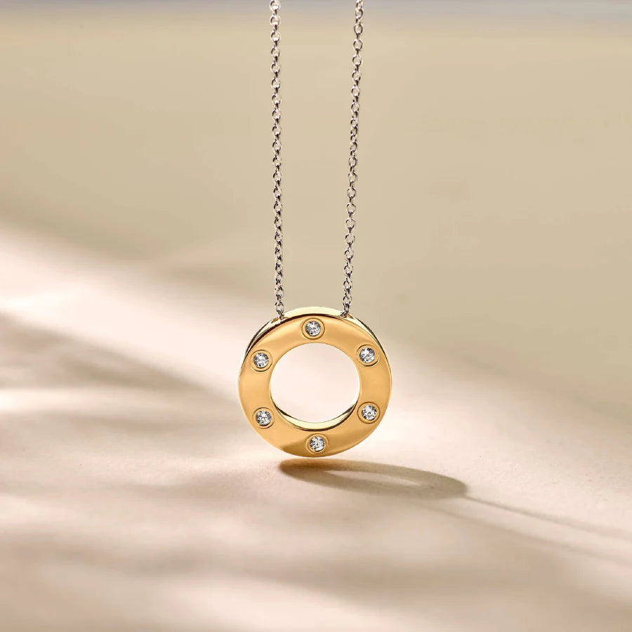 Collana con Pendente geometrico in Argento Dorato e Zirconi