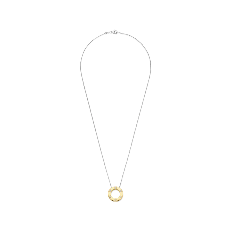 Collana con Pendente geometrico in Argento Dorato e Zirconi