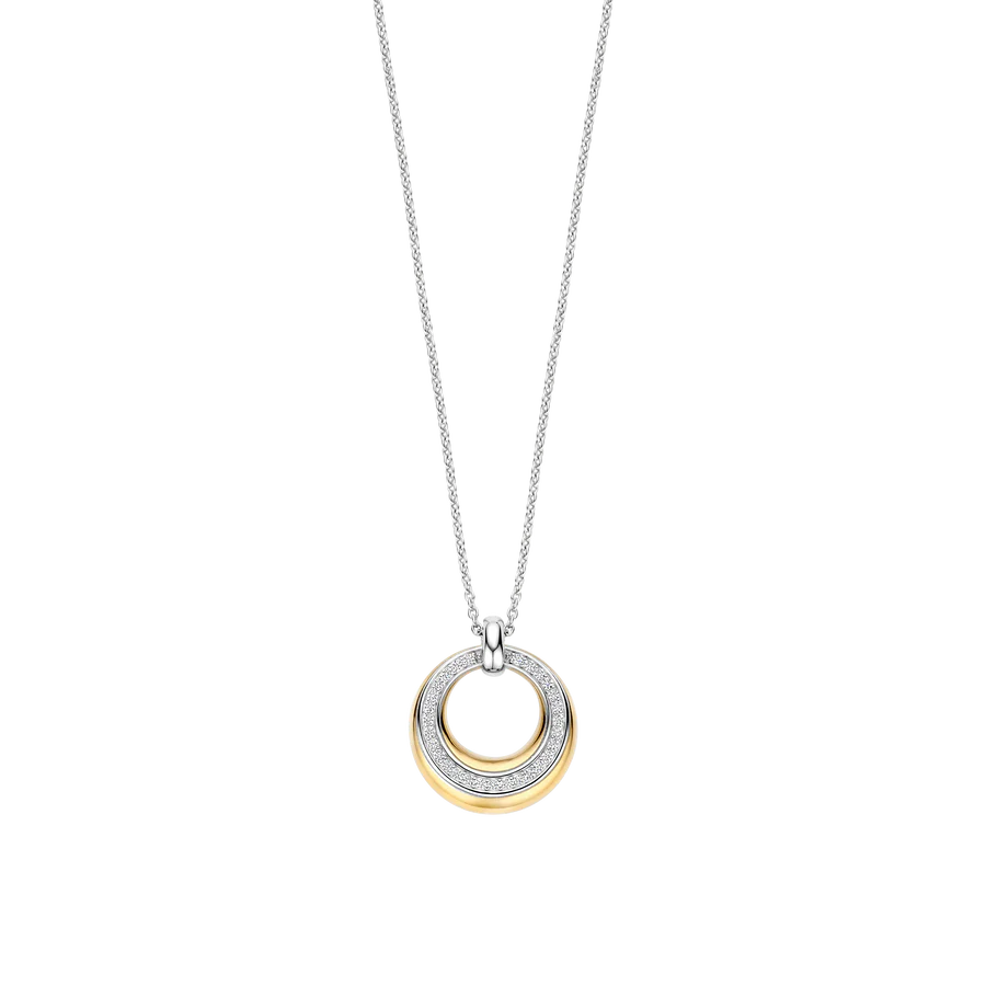 Collana con Pendente tondo in Argento Dorato e Zirconi