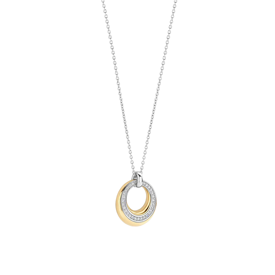 Collana con Pendente tondo in Argento Dorato e Zirconi