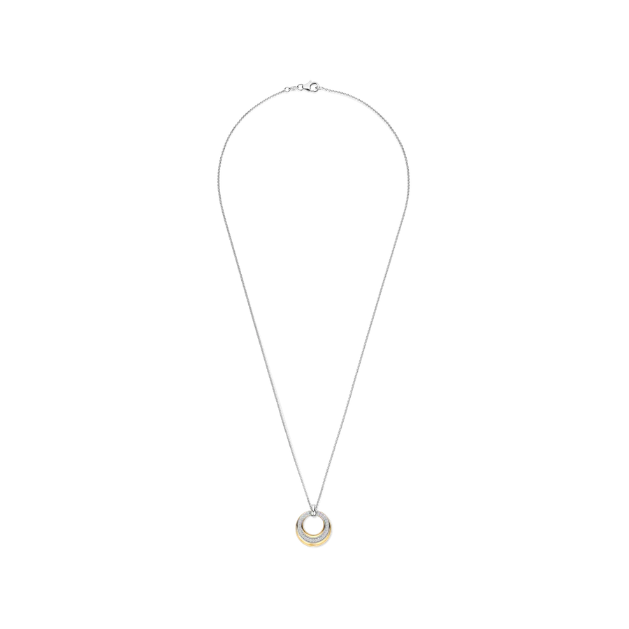 Collana con Pendente tondo in Argento Dorato e Zirconi