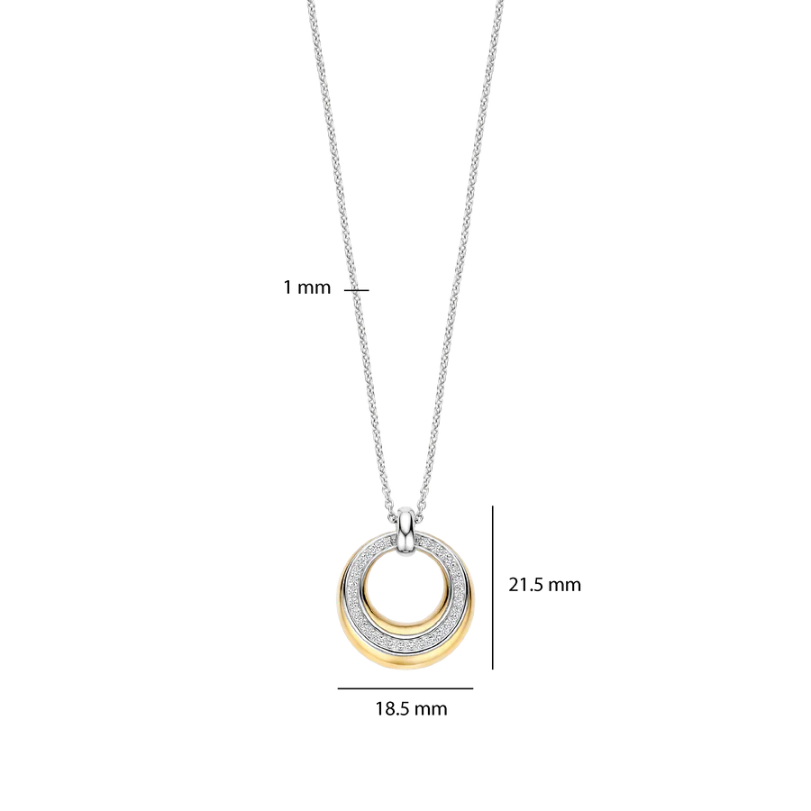 Collana con Pendente tondo in Argento Dorato e Zirconi