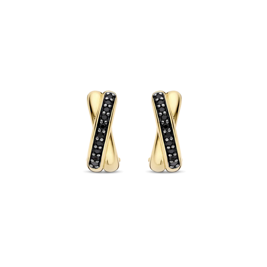 Orecchini Intrecciati in Argento e Zirconi Neri