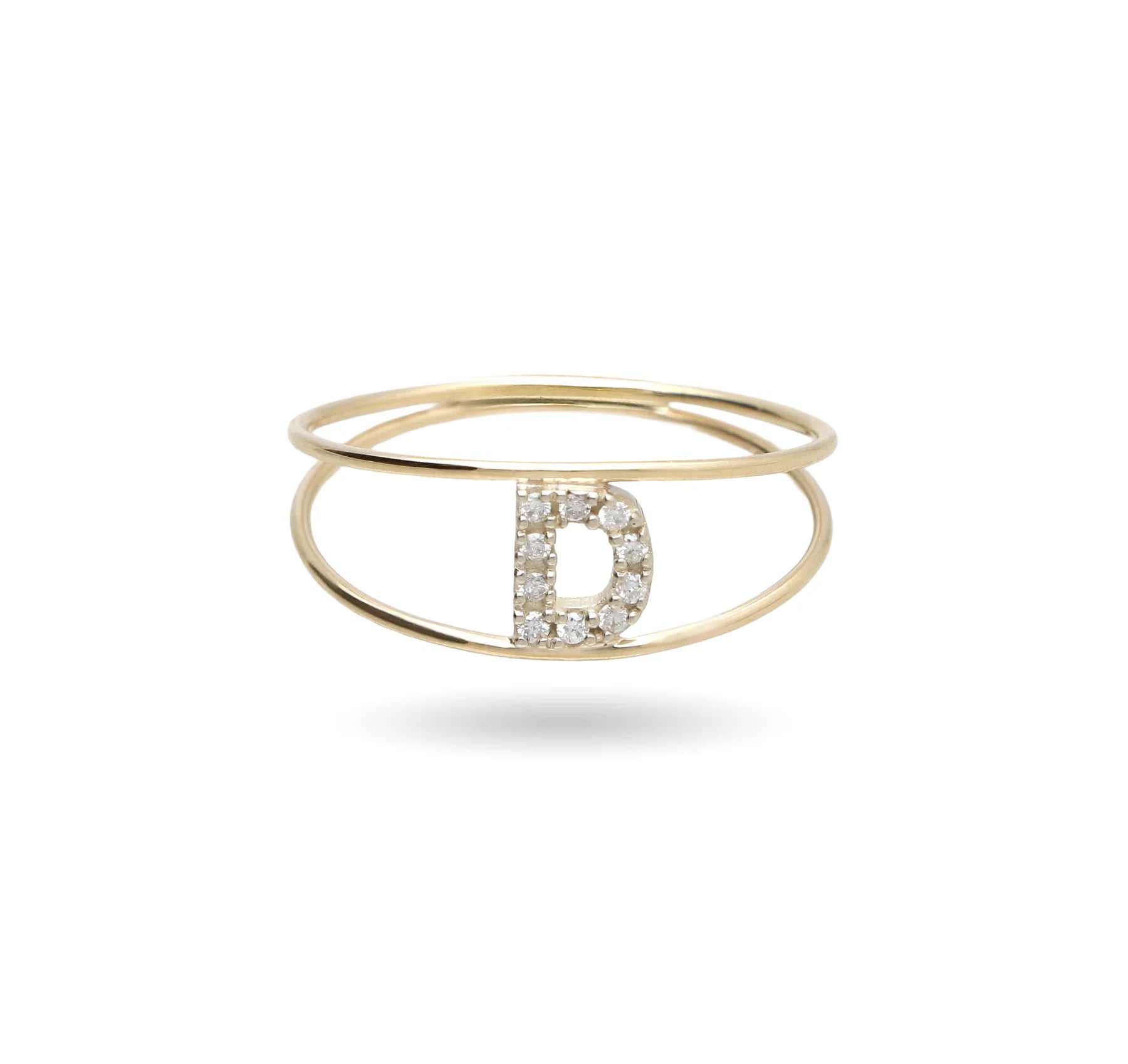 Anello doppio Filodamore in Oro Giallo 9kt e iniziale di diamanti bianchi