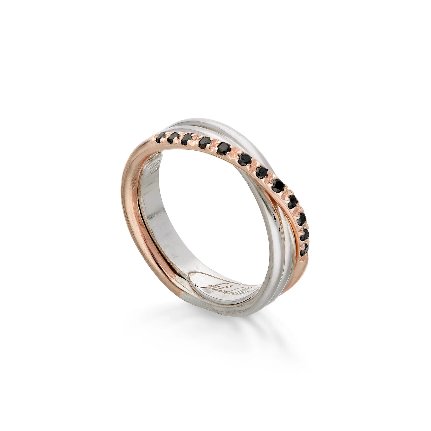 Filodellavita Classic 3 fili in Oro Rosa 9kt Argento 925 e 12 Diamanti Black