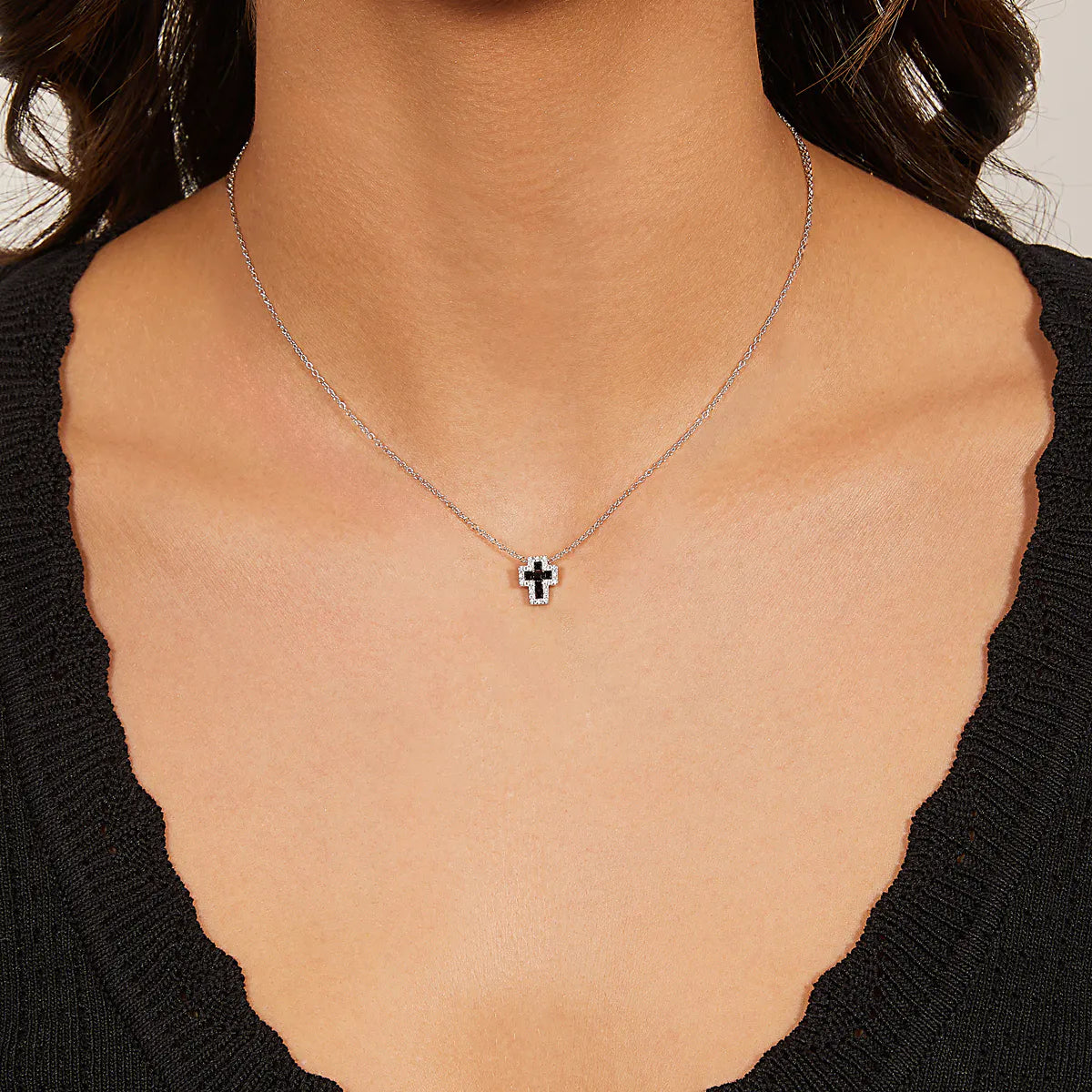 Collana AMEN Doppia Croce con Zirconi Neri