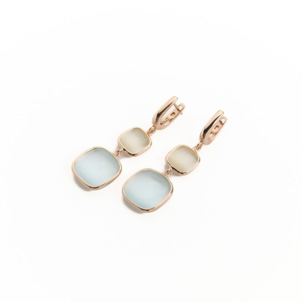 Orecchini Madì Marea con Quarzi Idrotermali Celeste e Avorio