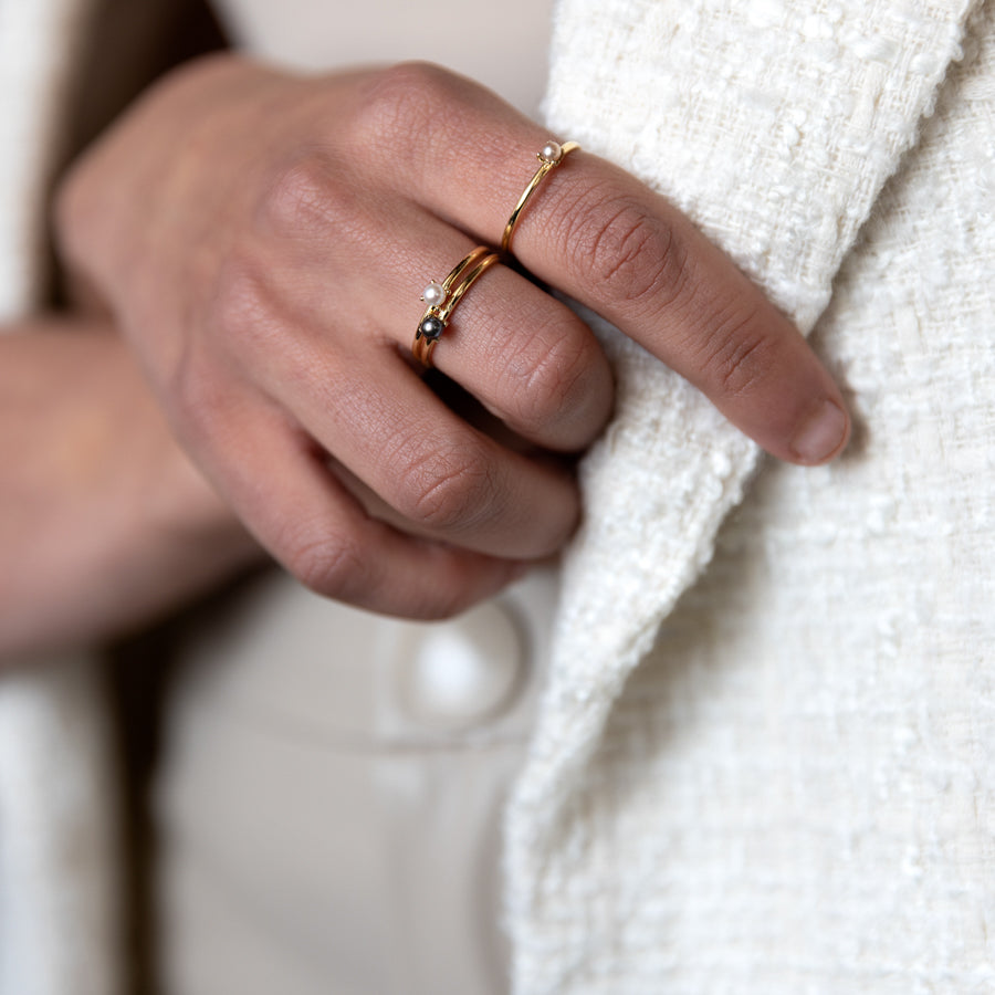 Anello con Perla Bianca/Rosa/Nera in Oro Giallo - Pearls