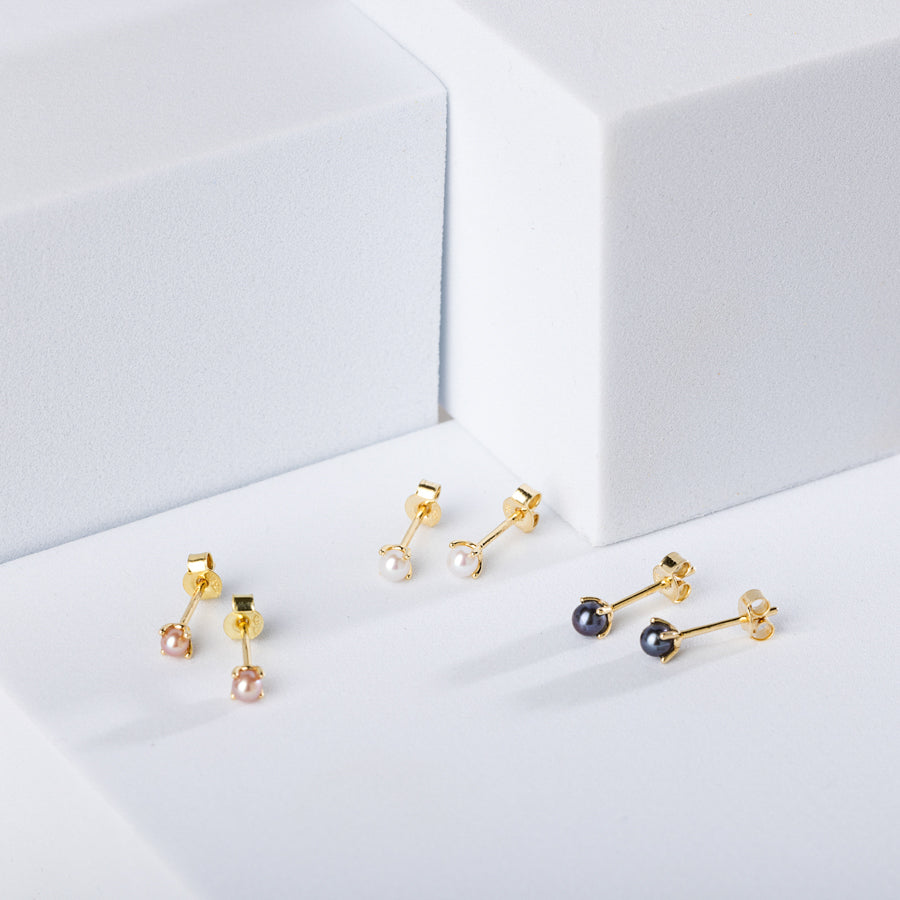 Orecchini a Lobo con Perla Bianca/Rosa/Nera in Oro Giallo - Pearls