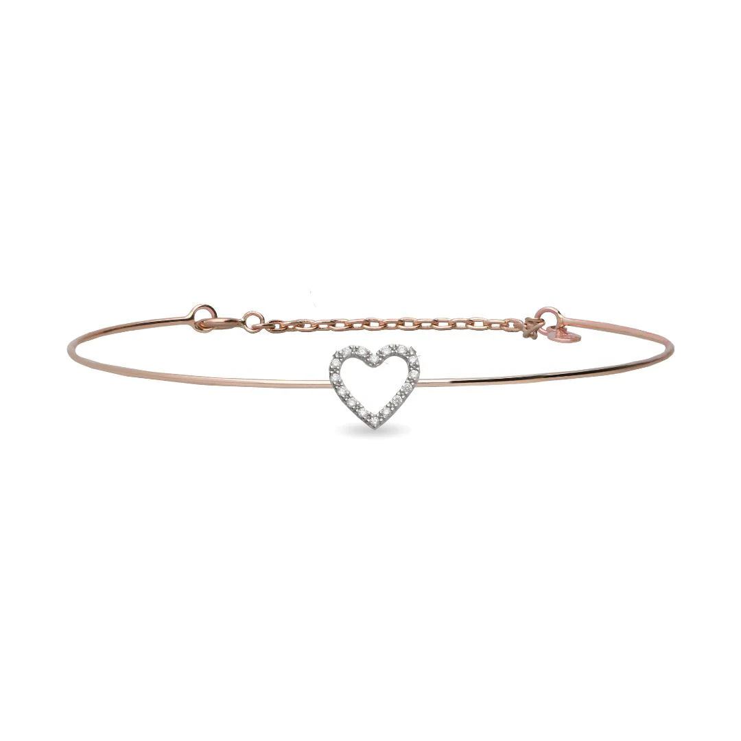 Bracciale Filodamore in Oro Rosa 9kt e Cuore in Oro Bianco 9kt con Diamanti Bianchi