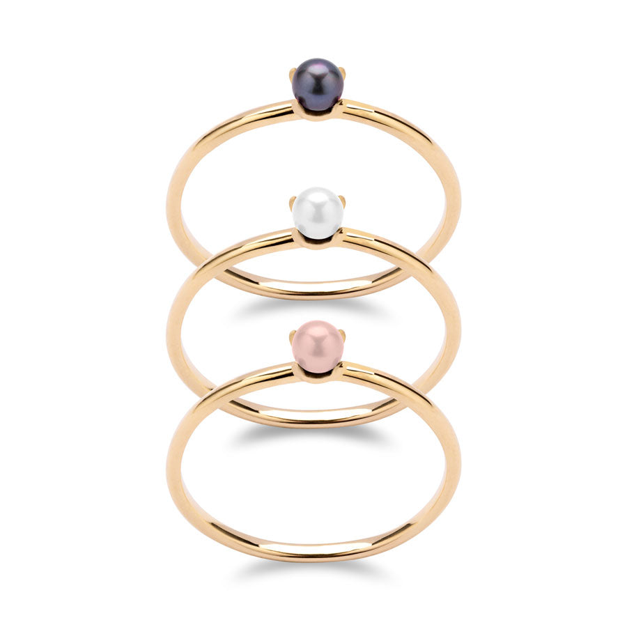 Anello con Perla Bianca/Rosa/Nera in Oro Giallo - Pearls