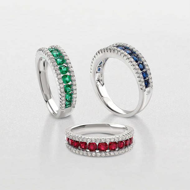 Anello Giorgio Visconti Riviere in Oro Bianco, Diamanti e Pietre di Colore